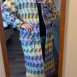 Pilcro Multicolor Checkered Long Cardigan